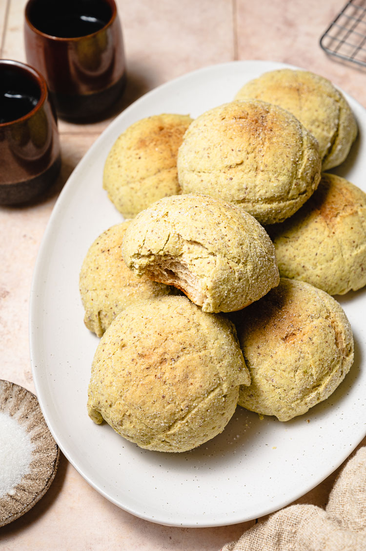 melon pan with a bite taken out of it