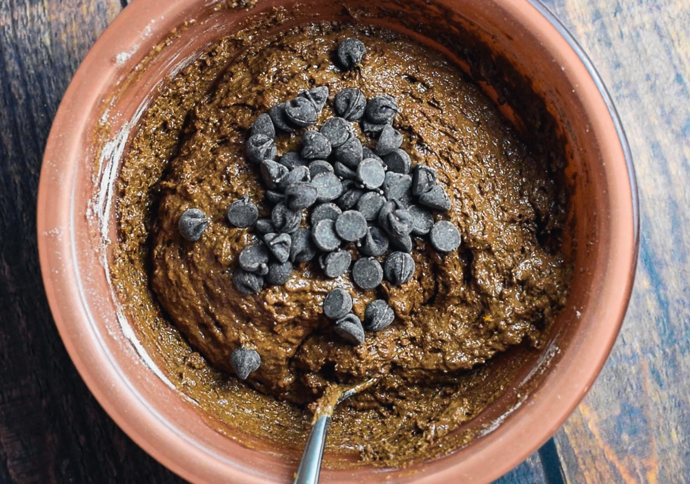 chocolate orange muffin batter with chocolate chips