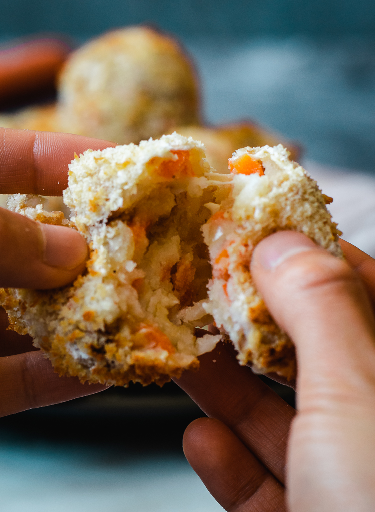 vegan korokke made in air fryer, cheese pull