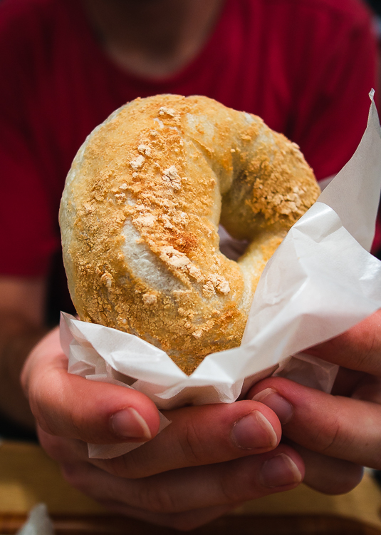 kinako & azuki bagel from bakery in basement of kyoto station