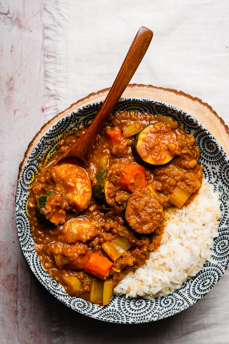 japanese curry in a bowl with rice