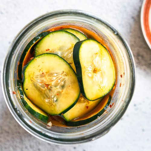 Spicy Asian Marinated Cucumbers - Ellie Likes Cooking