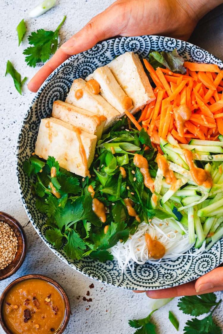 Vermicelli Noodle Salad with Soy-Lime Tofu - Ellie Likes Cooking