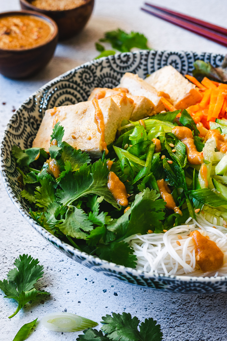 Vermicelli Noodle Salad with Soy-Lime Tofu - Ellie Likes Cooking