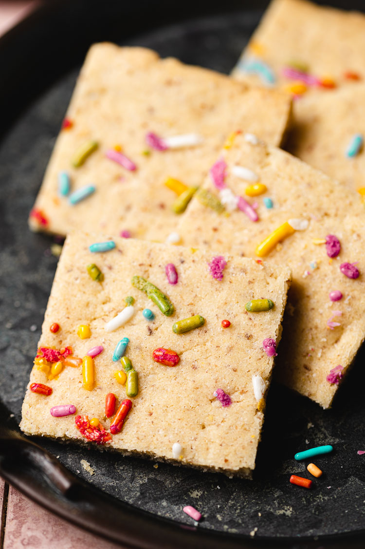 vegan sugar cookie bars on a platter