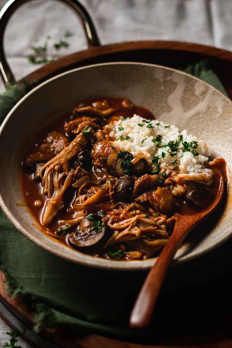 vegan hayashi rice in a bowl