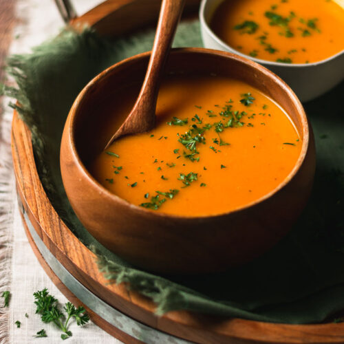 vegan kabocha soup in a bowl