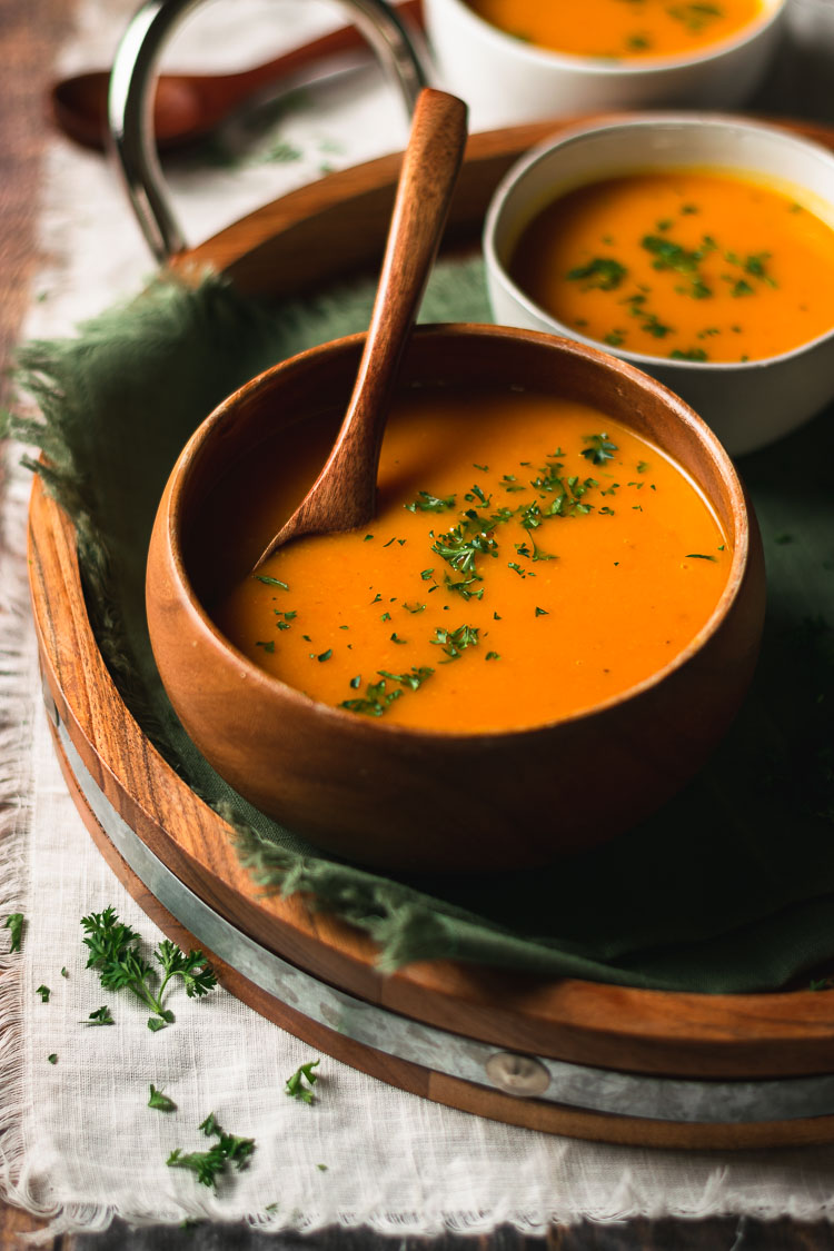 vegan kabocha soup in a bowl