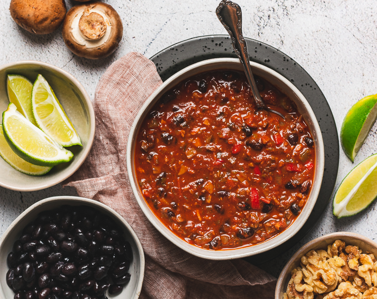 Mushroom Walnut Chili (Vegan, Gluten-Free)