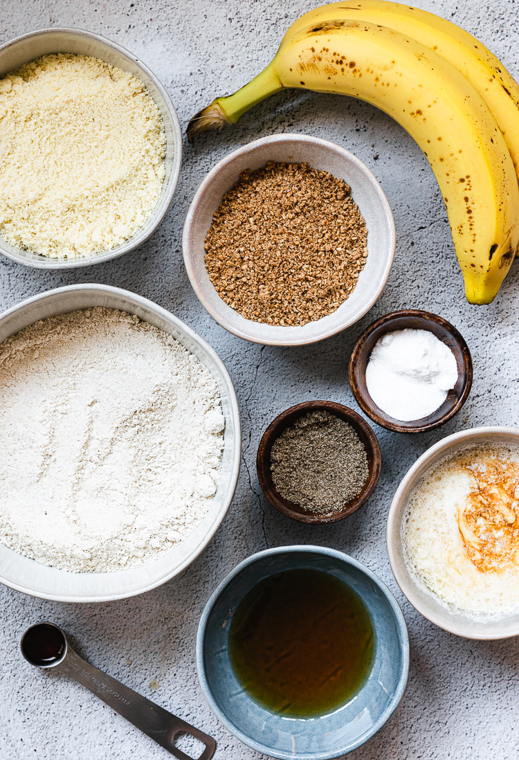 ingredients for vegan sesame banana muffins