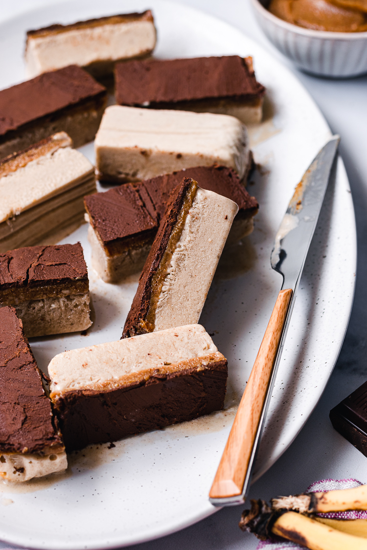 vegan caramel ice cream bars on a plate