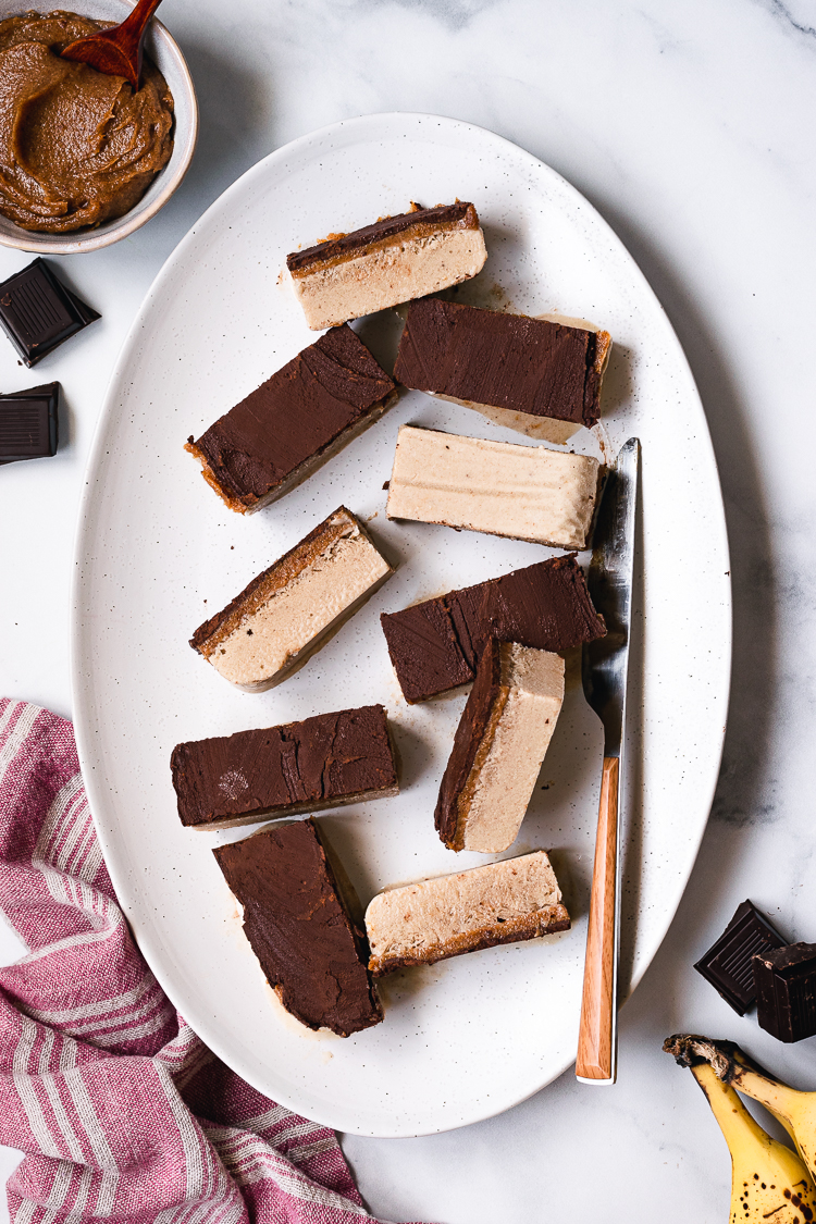 vegan caramel ice cream bars on a plate