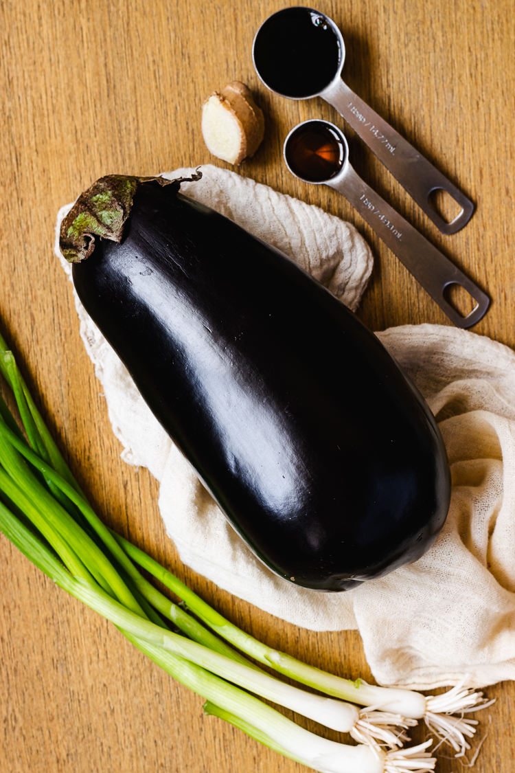 ingredients for steamed eggplant with green onion dressing