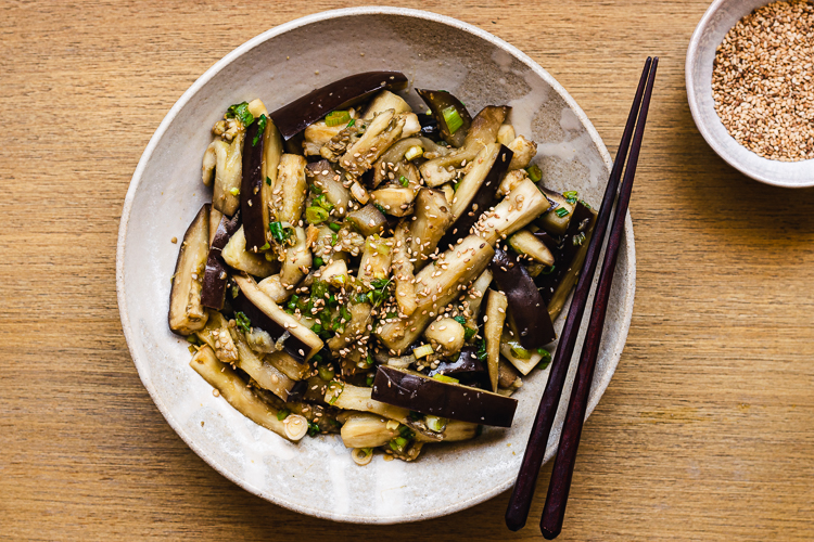 Steamed Eggplant with Green Onion Dressing