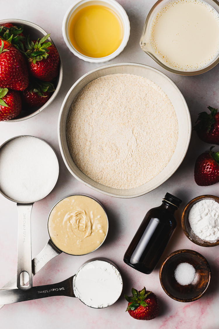 ingredients for vegan strawberries and cream cake