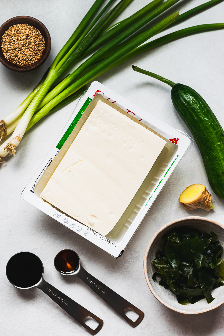 ingredients for tofu and green onion salad