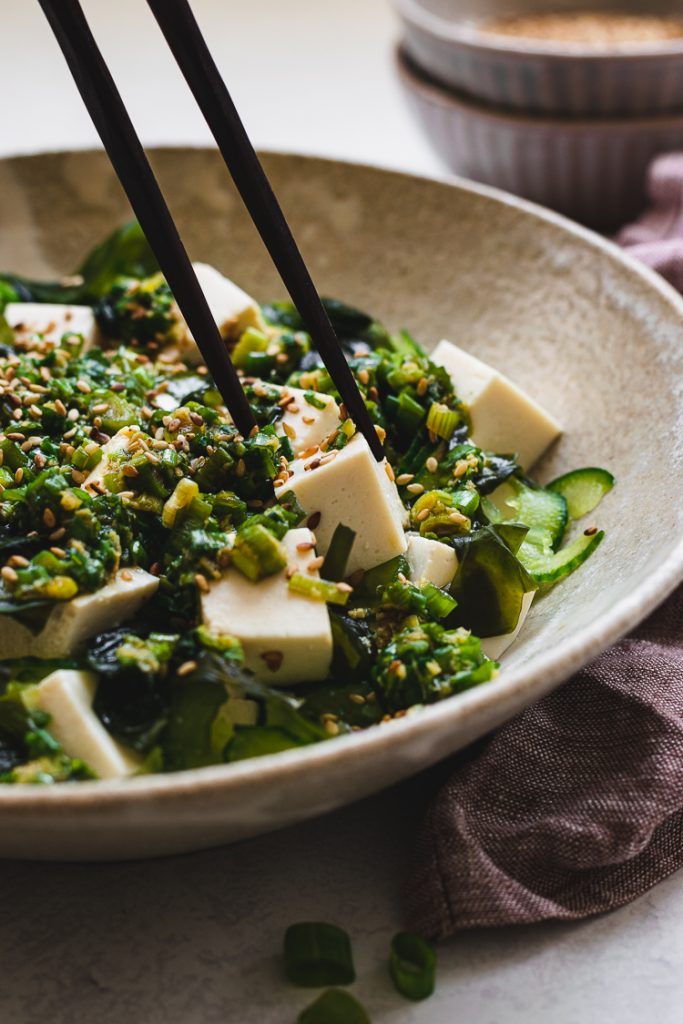 Tofu and Green Onion Salad | ネギと豆腐サラダ - Ellie Likes Cooking