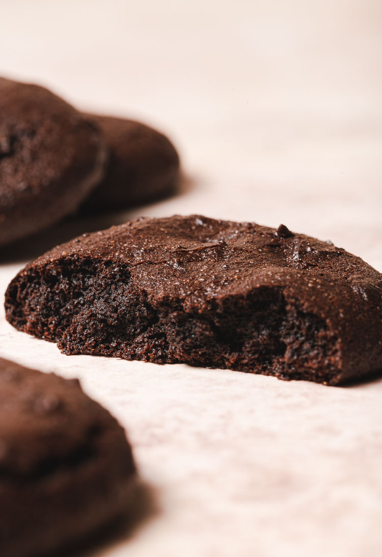 vegan brownie cookie broken in half