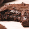 close up bite shot of vegan brownie cookie