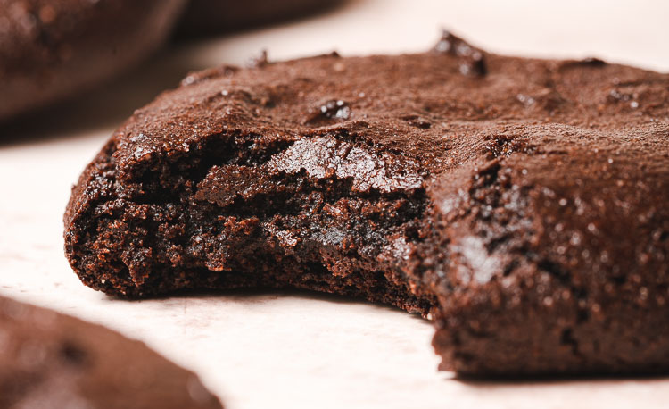 close up bite shot of vegan brownie cookie