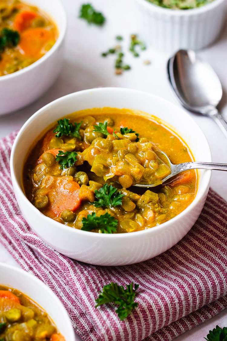 Curried Split Pea Soup (Vegan, GlutenFree, OilFree) Ellie Likes Cooking