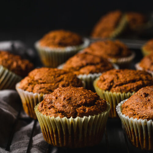 vegan pumpkin muffins cooling set on wire rack