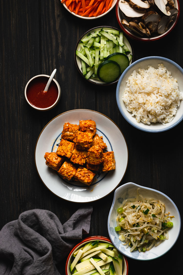 ingredients for vegan tempeh bibimbap