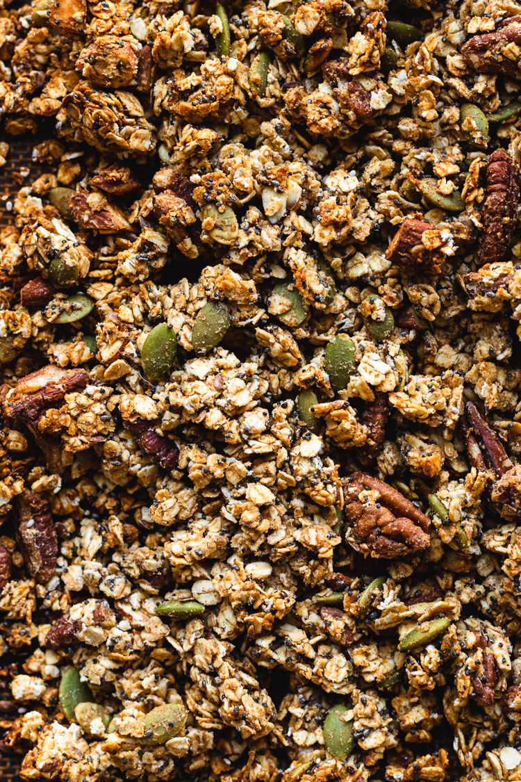 close up of lemon tahini granola