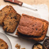 sliced gluten free banana bread on a cutting board