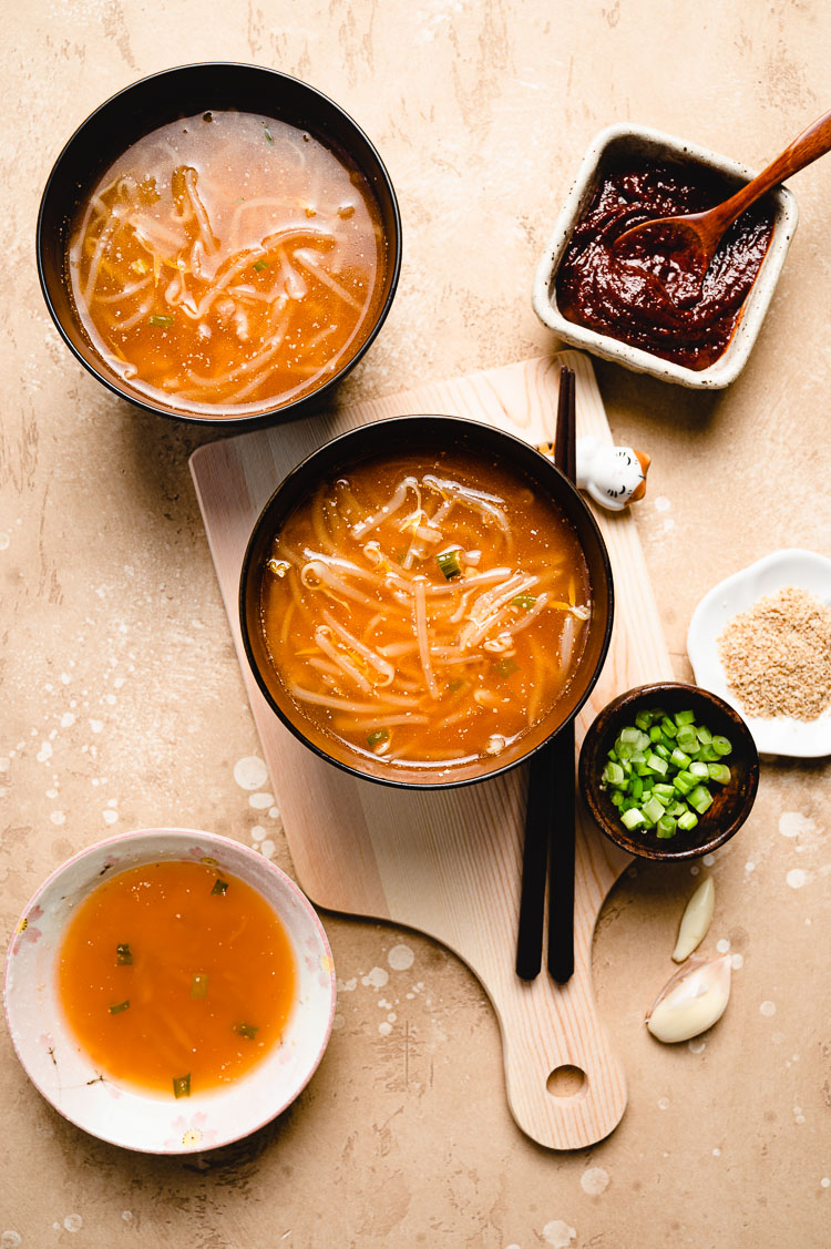 Spicy Bean Sprout Miso Soup (Vegan, GlutenFree) Ellie Likes Cooking