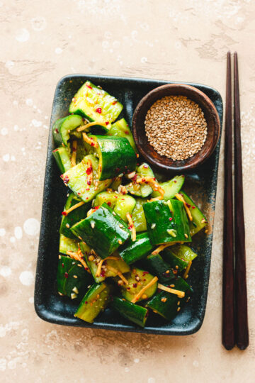 plate of Japanese smashed cucumbers