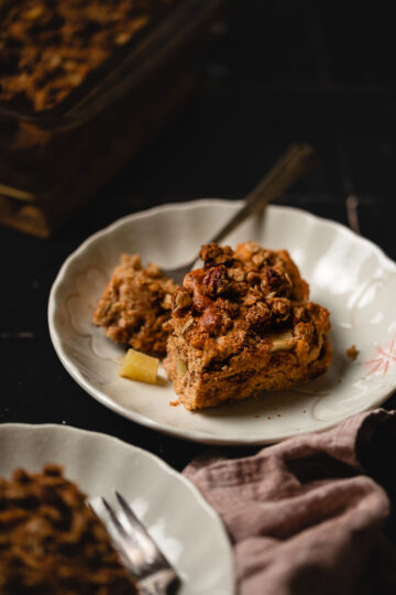 slices of apple coffee cake on a separate plates