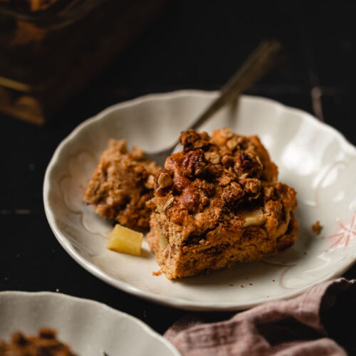 slices of apple coffee cake on a separate plates