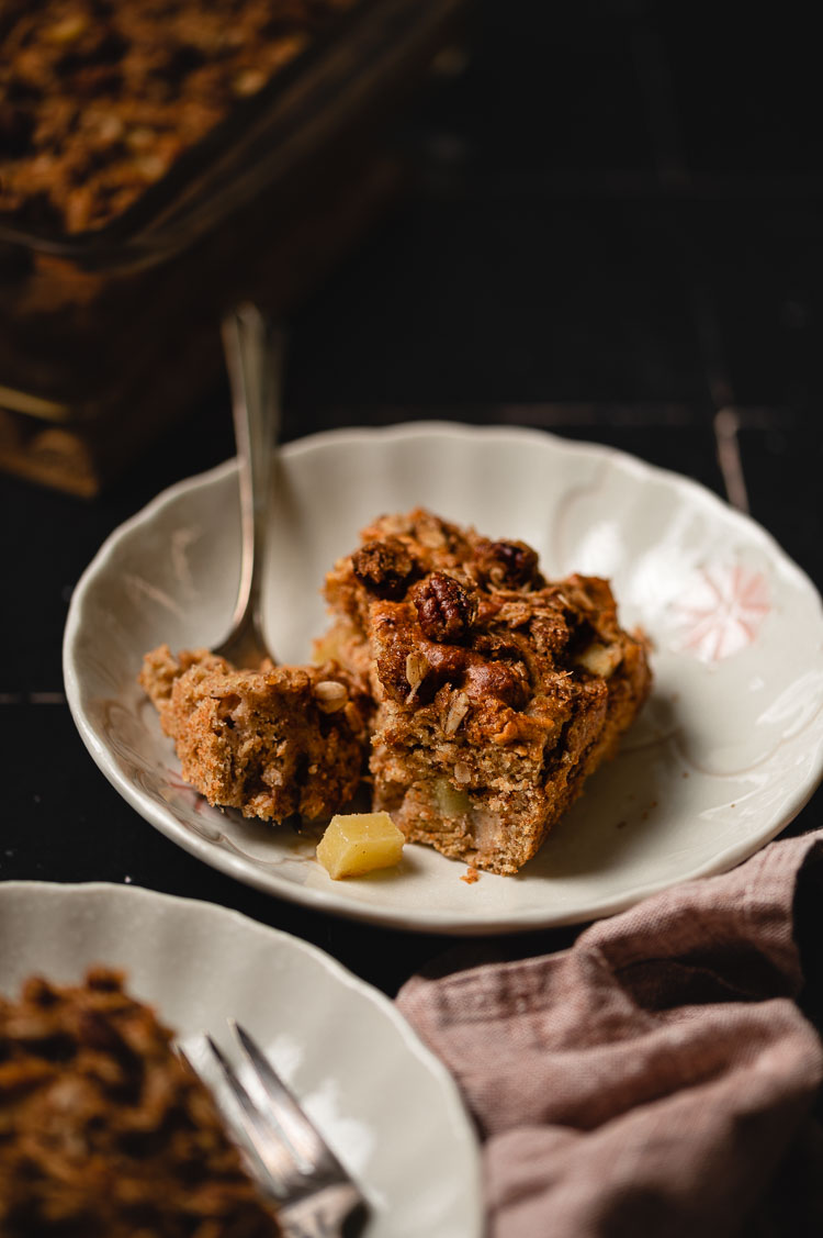 coffee cake on a plate with a fork