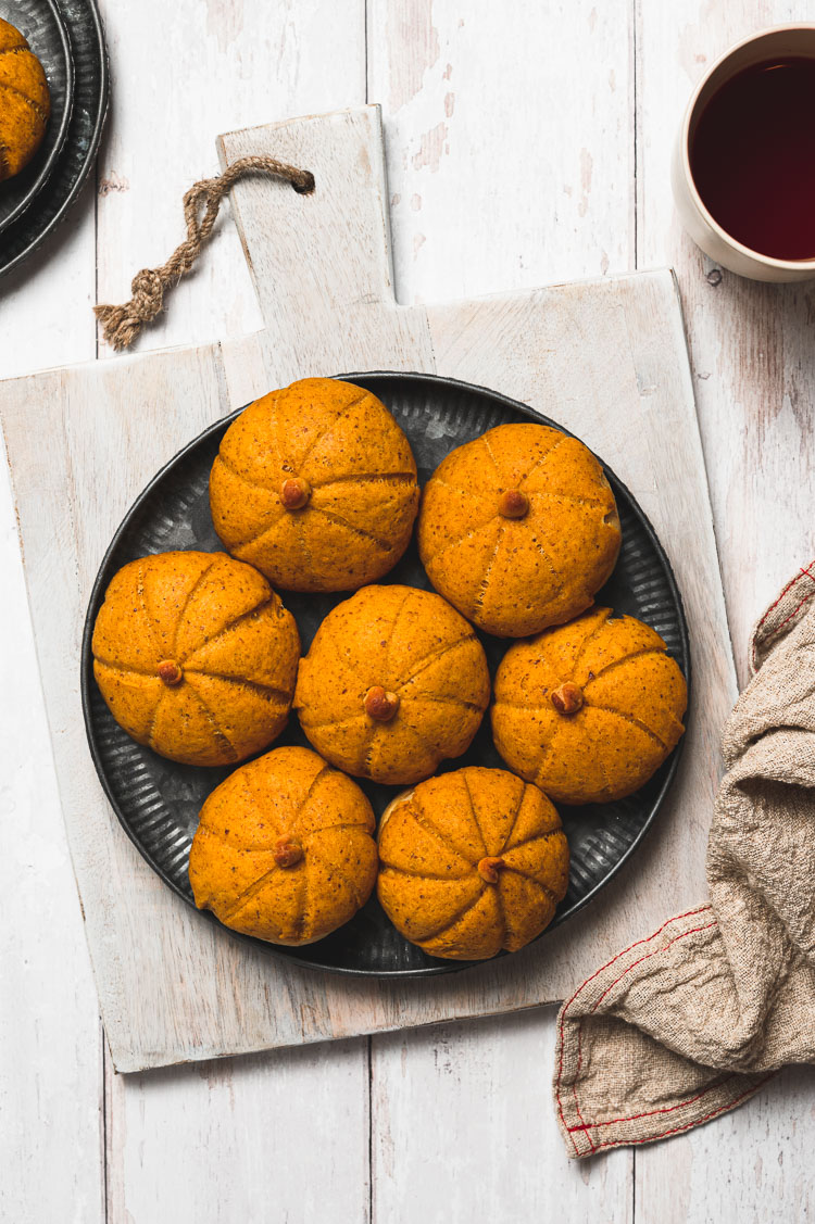 overhead shot of pumpkin melon pan on a plate