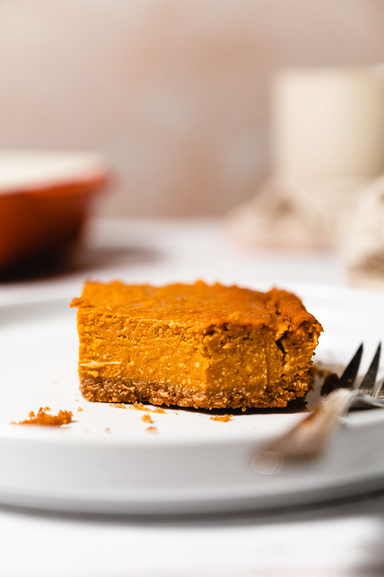 vegan pumpkin pie square on a plate
