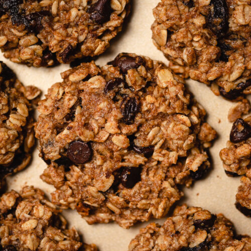 close up of banana oatmeal cookies