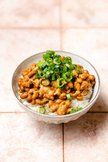 natto over rice in a bowl