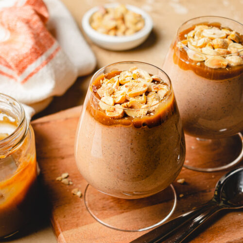chia pudding with caramel and peanuts