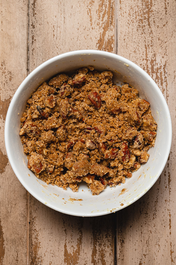 pecan streusel mixed in a bowl