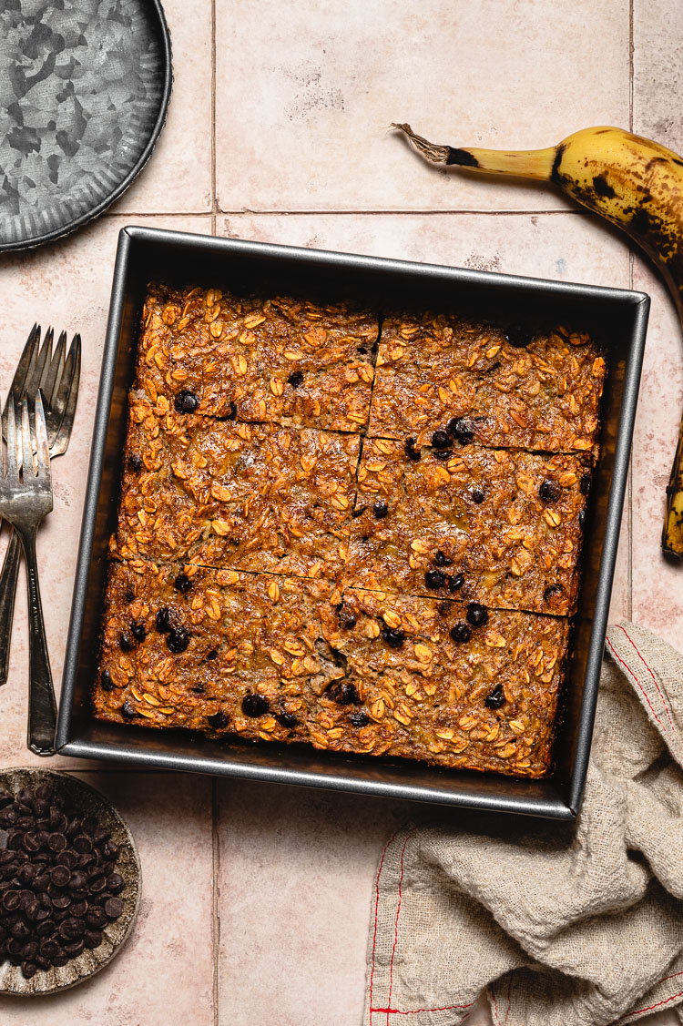 banana bread baked oatmeal in baking dish