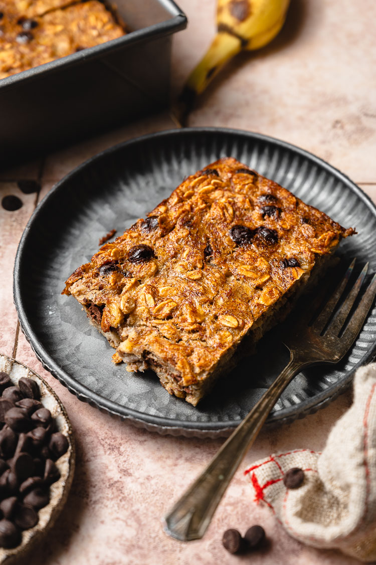 slice of baked oatmeal on a plate