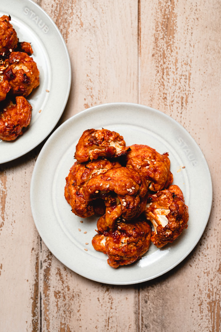 plate of gochujang cauliflower wings