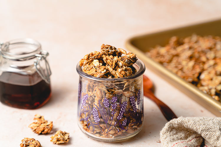 maple granola in a jar