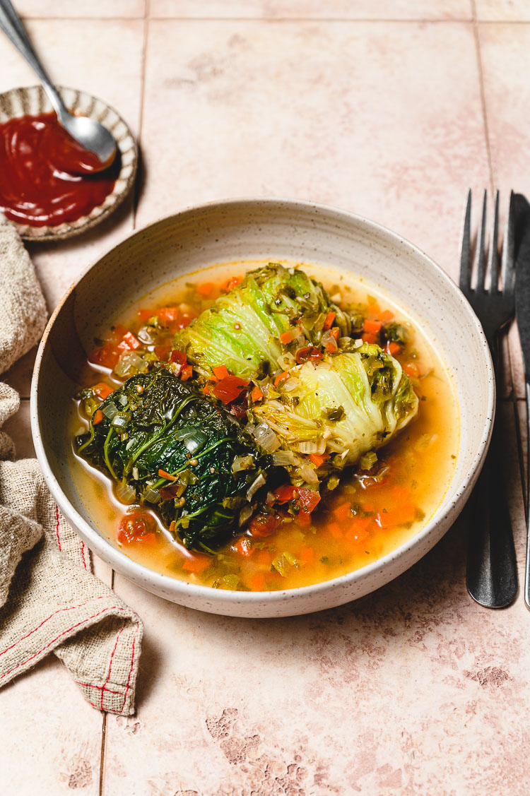 vegan cabbage rolls in a plate