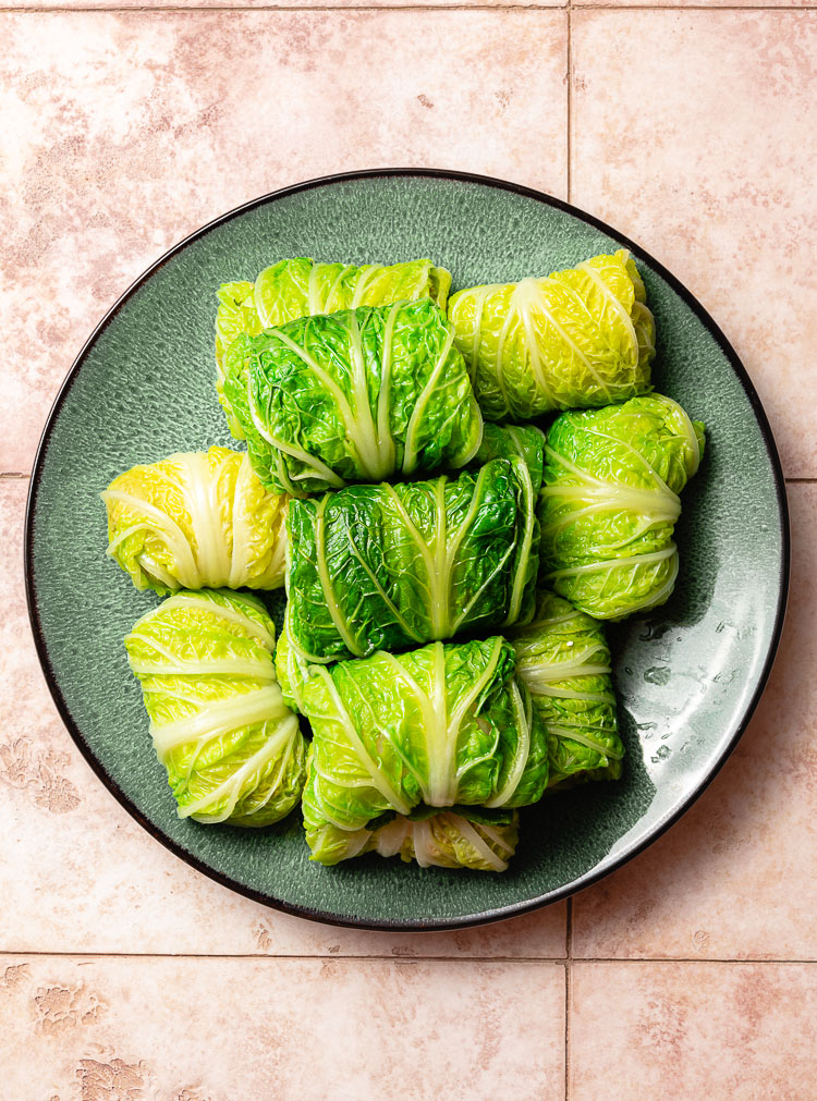 plate of cabbage rolls ready to be cooked