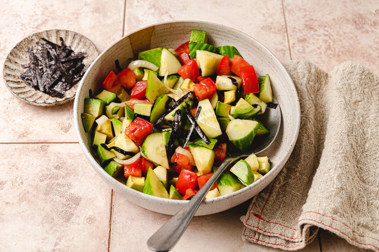 cucumber ponzu salad in a bowl