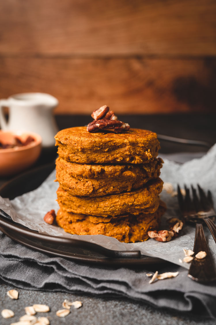stack of vegan pumpkin pancakes