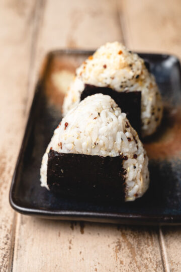 vegan tuna mayo onigiri on a plate