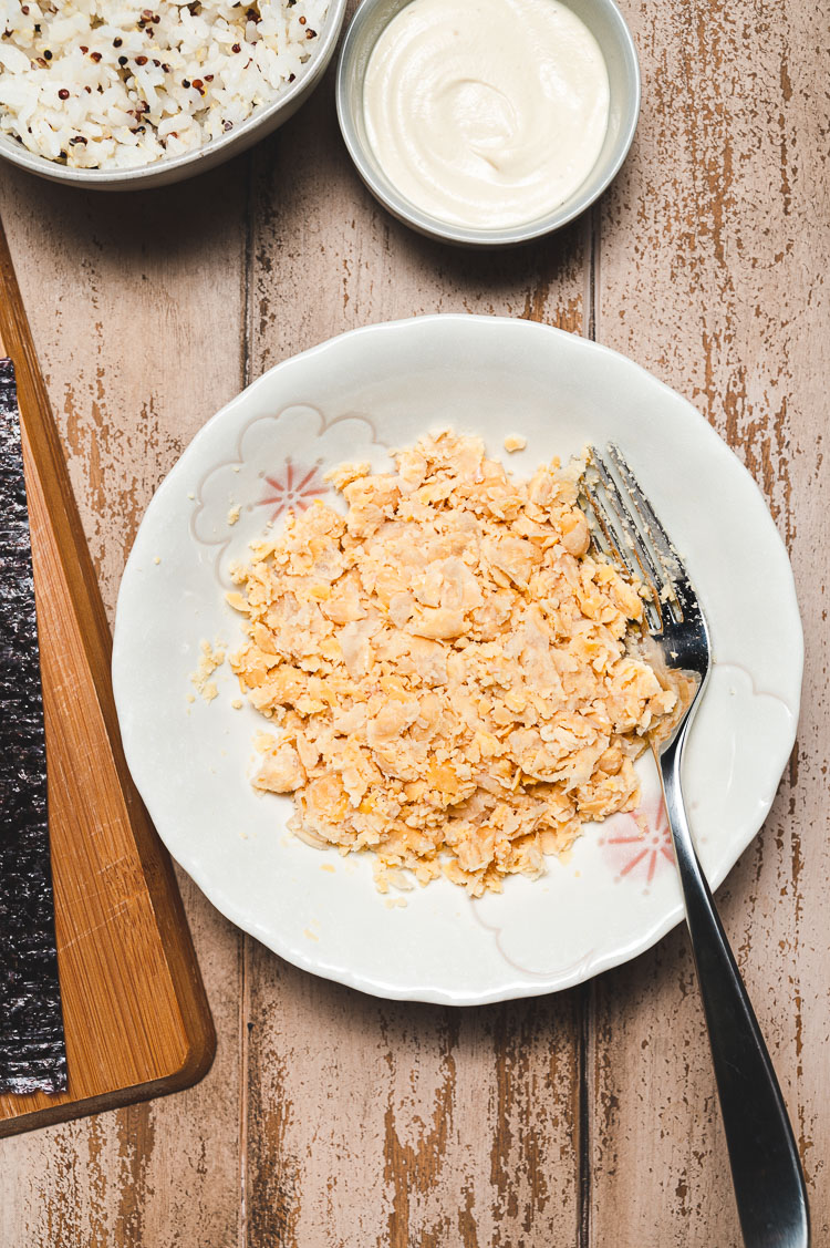 mashed chickpeas in a bowl